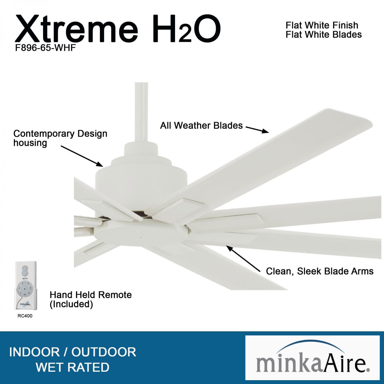 Minka-Aire F896-65-WHF Xtreme H2O 65-Inch 8-Blade Ceiling Fan in Flat White Finish w/ Flat White Blades - Details thumbnail
