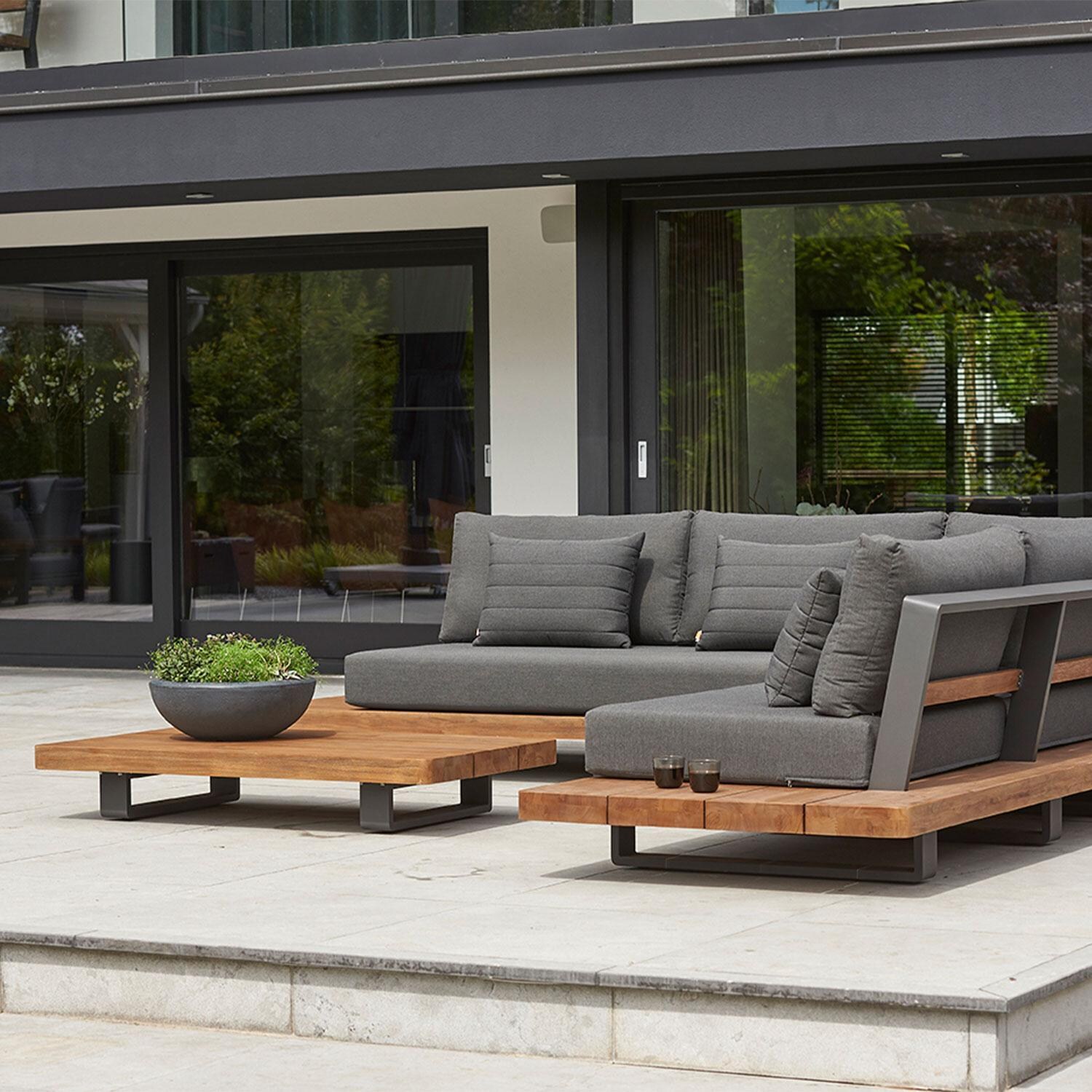 Fitz Roy Aluminum/Teak Coffee Table By KETTLER - Styled W/ Seating Set (Sold Separately) - Lifestyle thumbnail