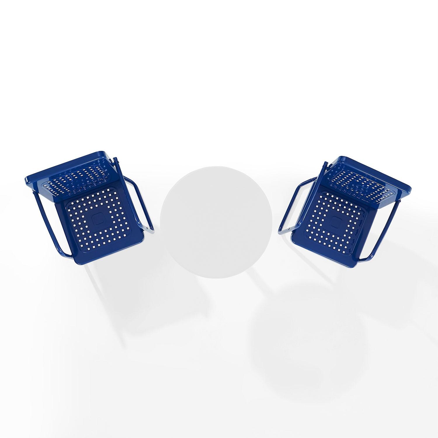 Ultimate Patio UP-32242NV 3Pc Retro Outdoor Bistro Set in Navy Blue - Overhead View - White Background thumbnail