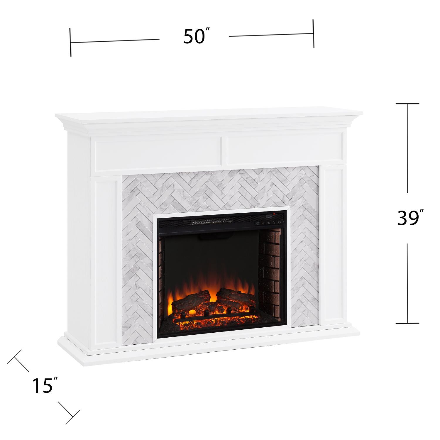 Southern Enterprises FC1009359 Torlington 50-Inch Electric Fireplace - White W/ Gray & White Marble Tile - Measurements thumbnail