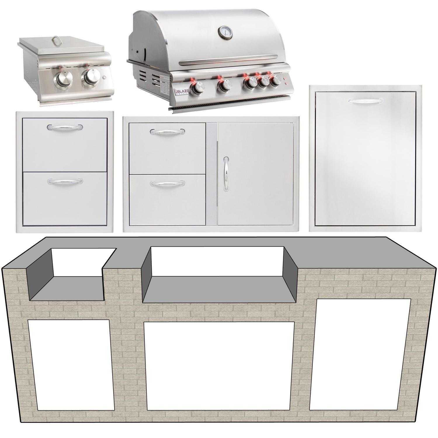 EZ Finish Systems 7 1/2-Foot Ready To Finish Outdoor Kitchen Island W/ Blaze Premium LTE 32-Inch Propane Gas Grill & Side Burner - BLZ-4LTE2-LP image