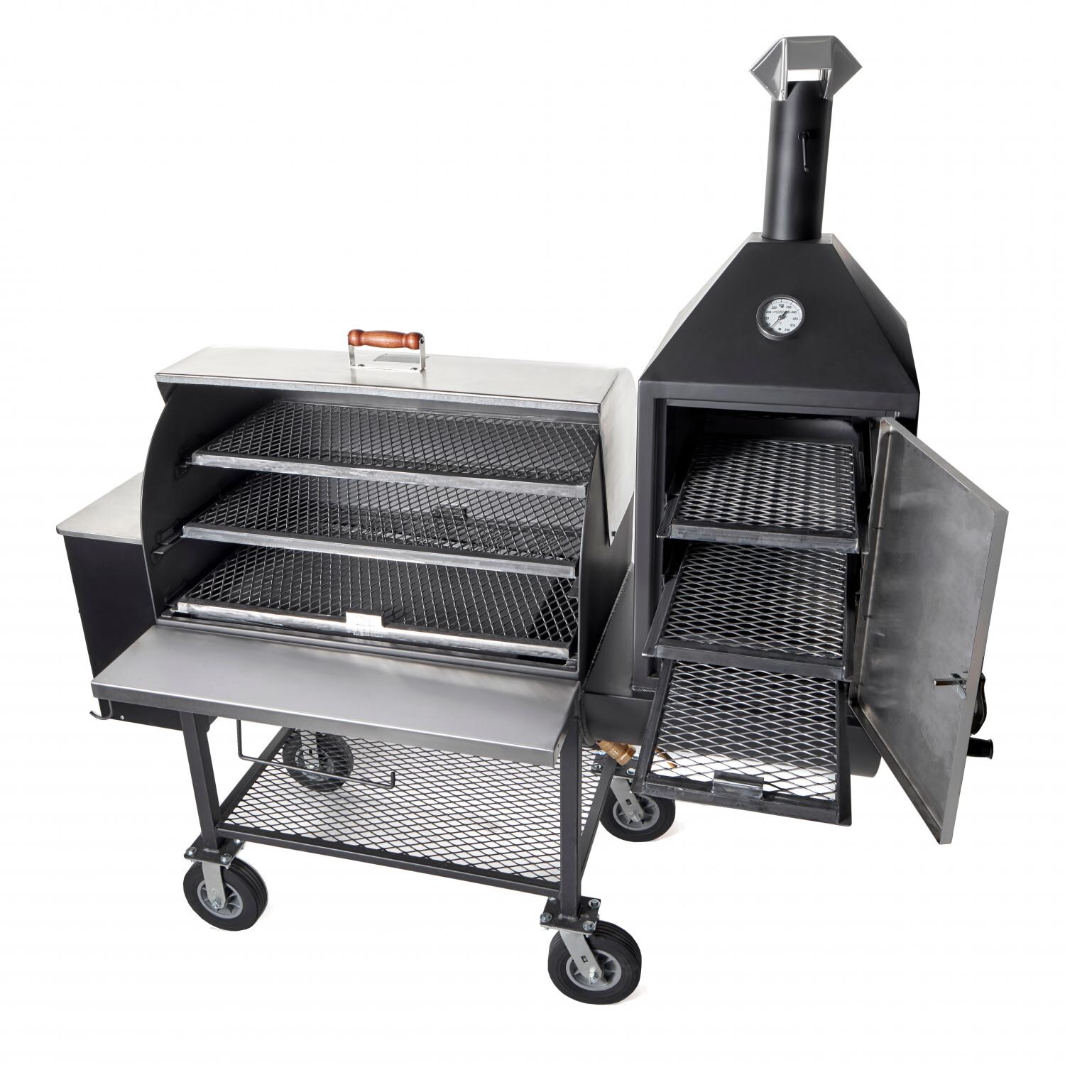 Pitts & Spitts P-MAV2000-US Maverick 2000 Pellet Grill W/ Upright Smoke Box - Side Grates Out thumbnail