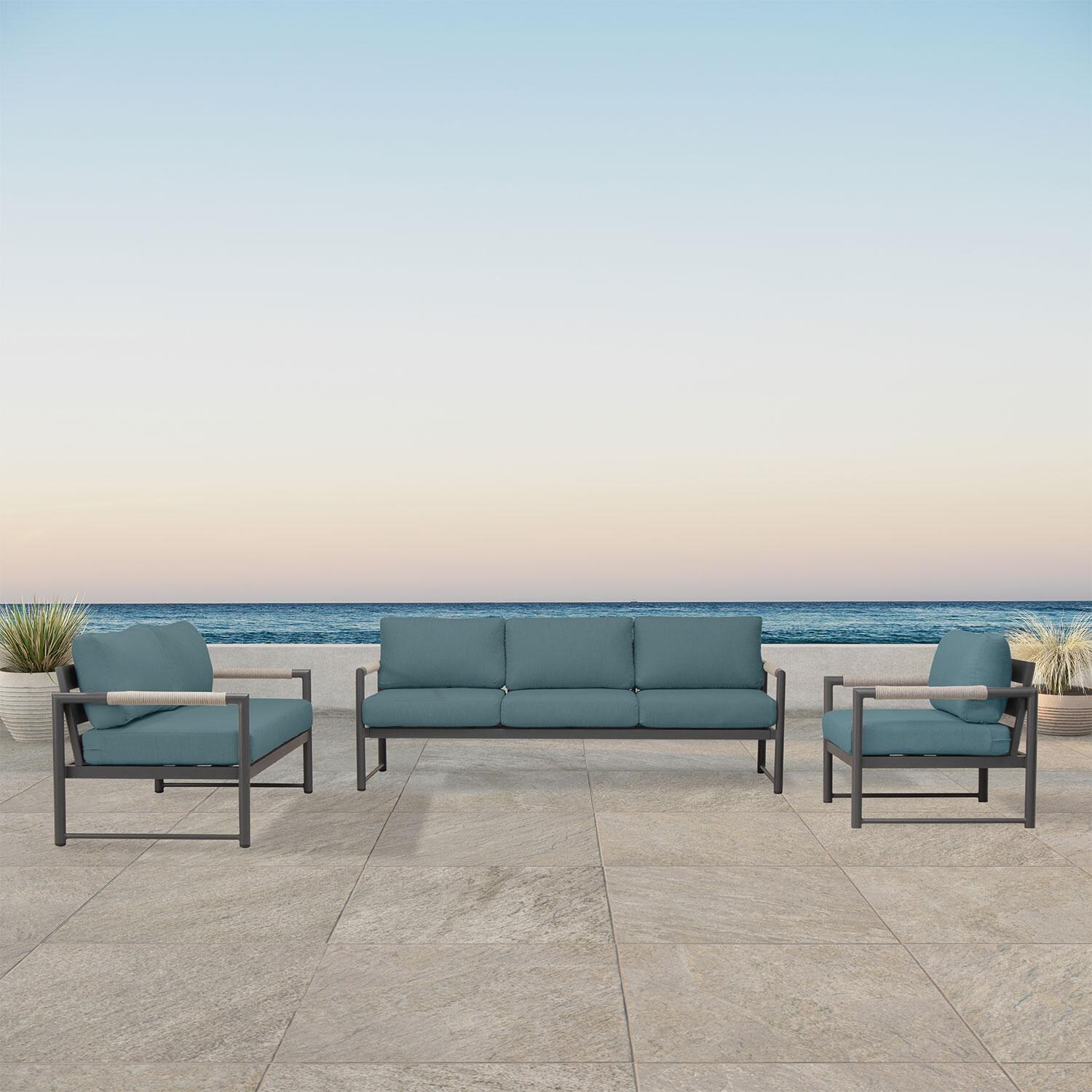 Avenue Bay 3 Pc Aluminum Sofa Seating Set in Slate/Cast Lagoon by Lakeview Outdoor Designs
