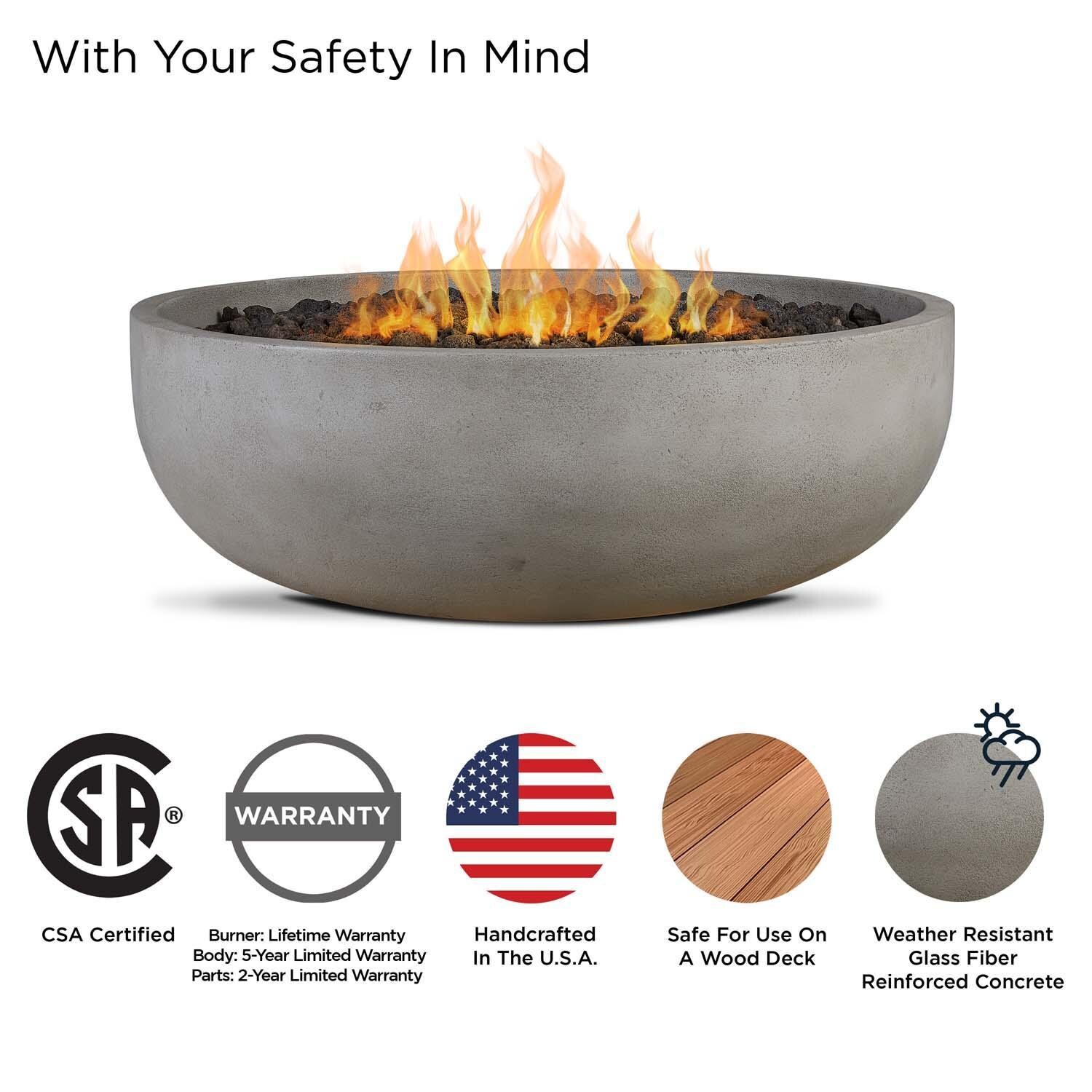 Grand Lake 38 Inch Round Concrete Natural Gas Fire Bowl in Fog by BBQGuys Signature - Safety thumbnail
