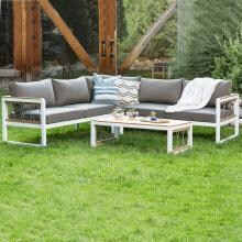 Modern Knotted Rope 4 Piece Aluminum Patio Sectional Set W/ Gray Cushions By Walker Edison
