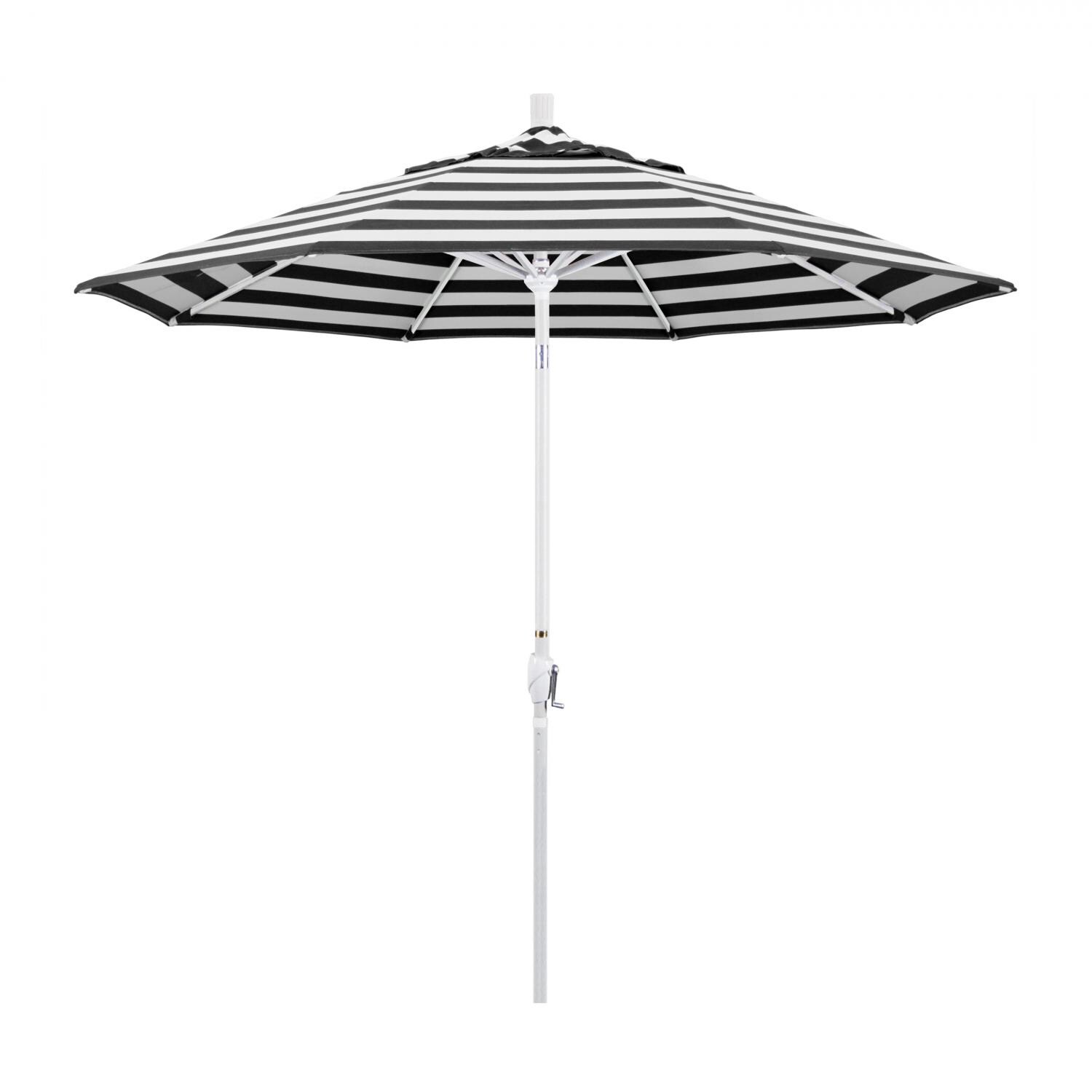 California Umbrella Pacific Trail Series 9 Ft Octagonal Aluminum Push Button Tilt Patio Umbrella W/ Crank Lift - Matted White Frame / Sunbrella Cabana Classic Canopy