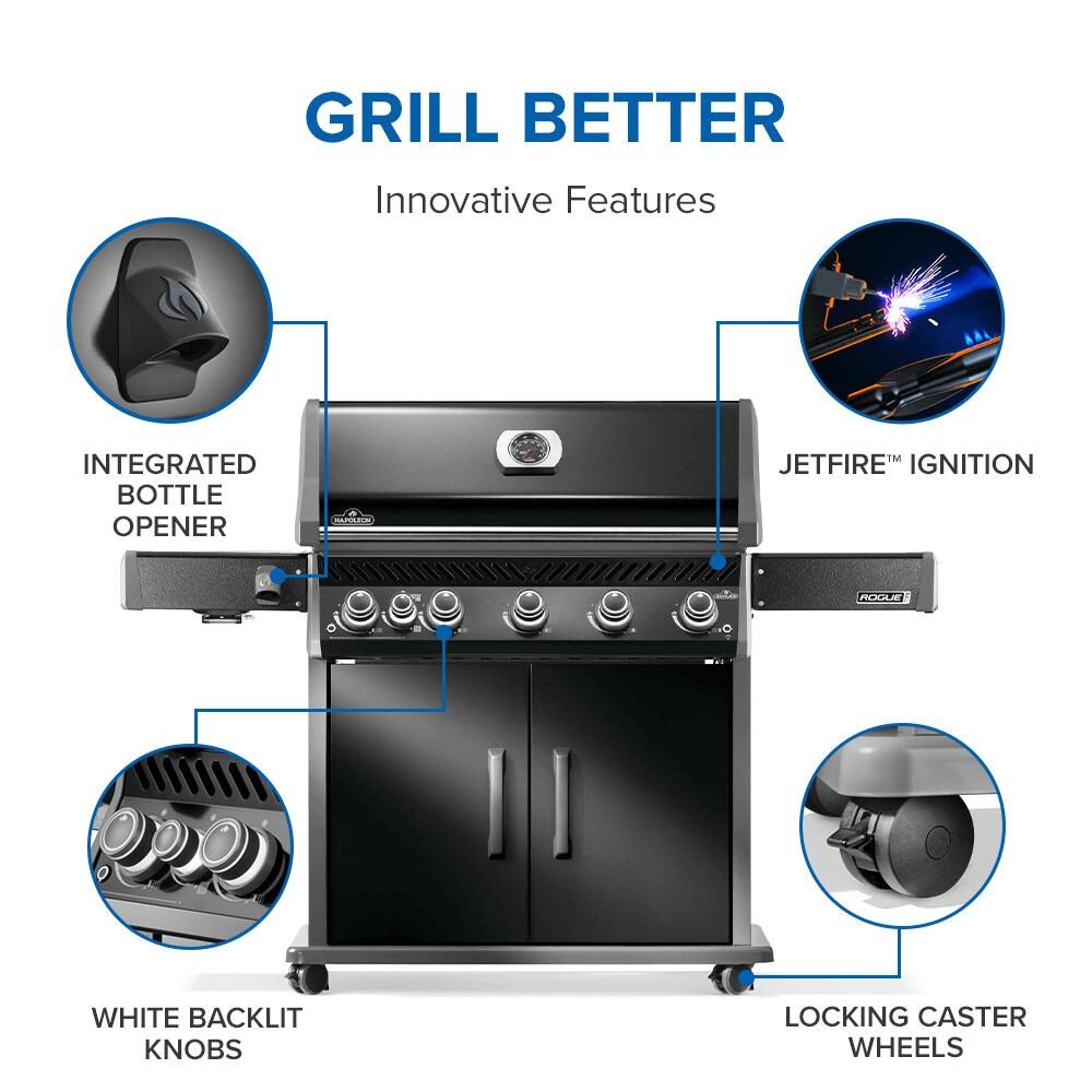 Napoleon RP625SIBNK-2 Rogue PRO 625 5-Burner Natural Gas Grill w/ Infrared Side Burner - Black - RP625SIBNK-2 - Grill Features - Detail thumbnail
