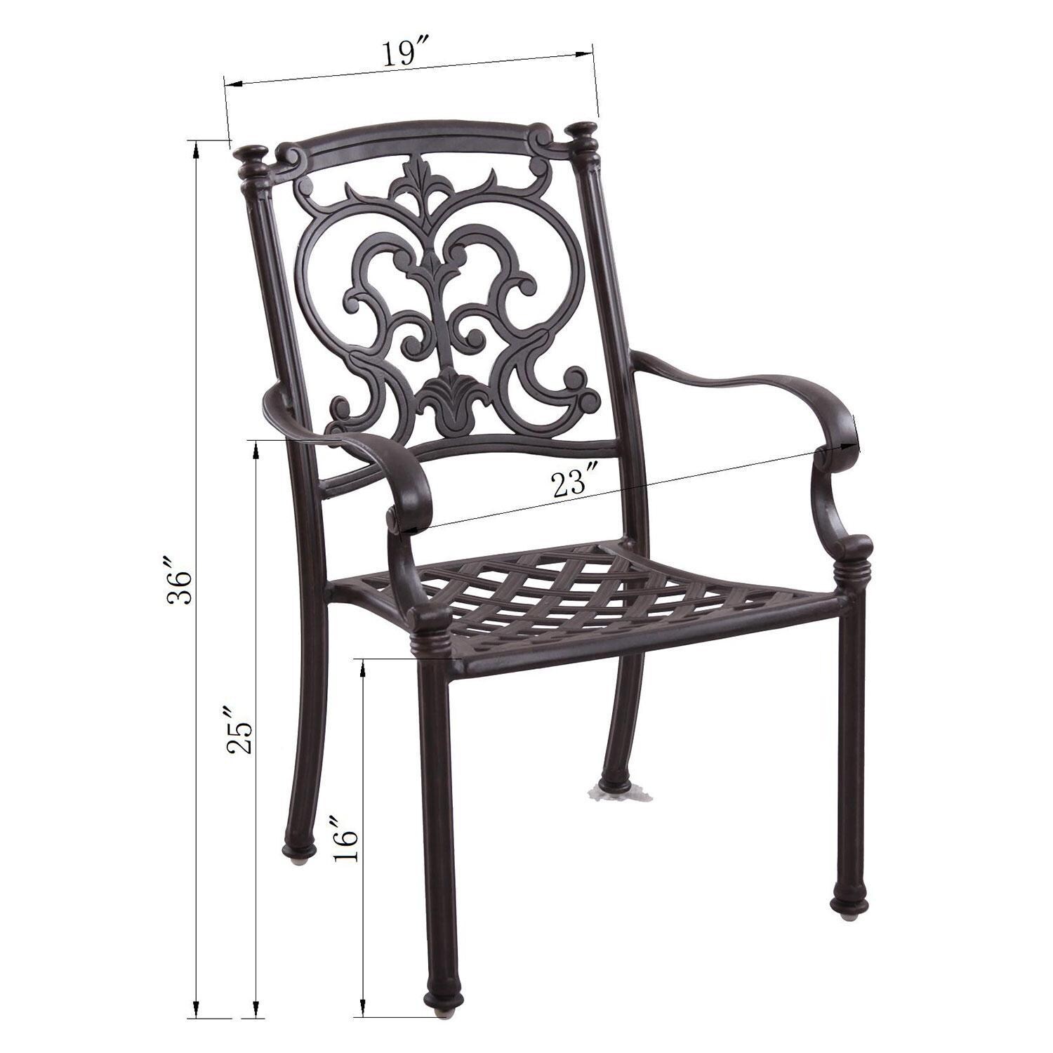 Darlee 201010-9PC-60XL Santa Barbara 9 Piece Cast Aluminum Patio Dining Set W/ 92 X 42 Inch Rectangular Table & Beige Canvas Cushions - Dining Chair - Dimensional thumbnail