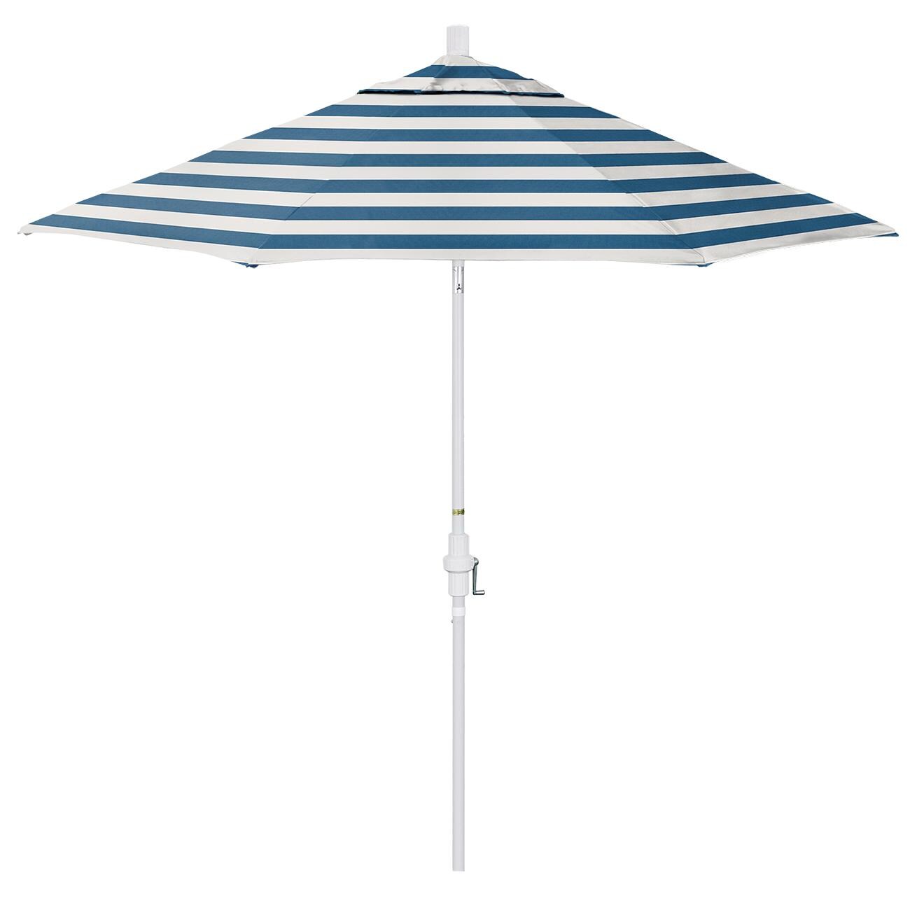 California Umbrella Golden State Series 9 Ft Octagonal Aluminum Collar Tilt Patio Umbrella W/ Crank Lift - Matted White Frame / Sunbrella Cabana Regatta Canopy