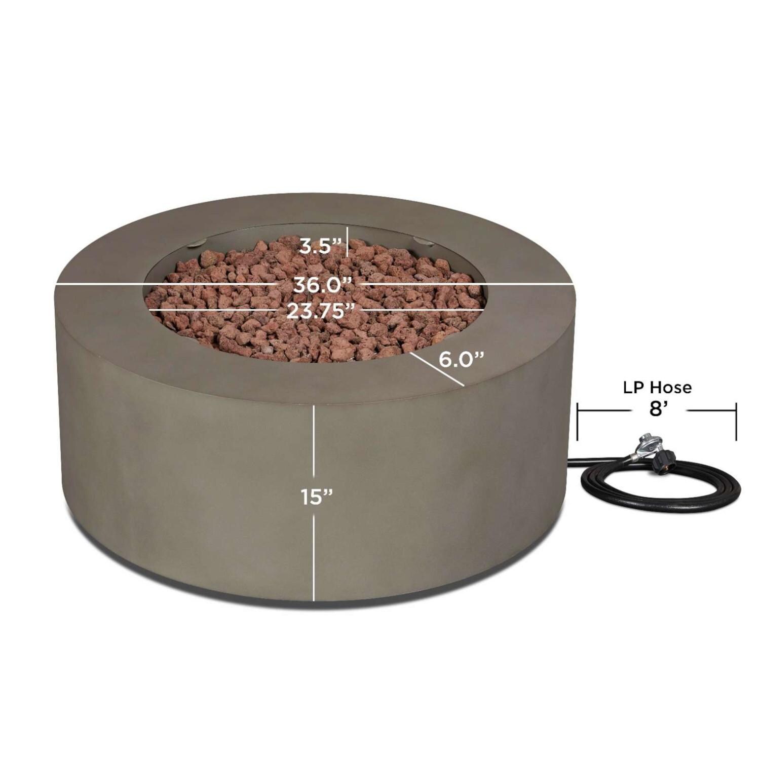 Lakeview SCC9815LPMGRY Elysian 36-Inch Round Propane Fire Table w/ NG Conversion Kit - Mist Gray - Dimensions thumbnail