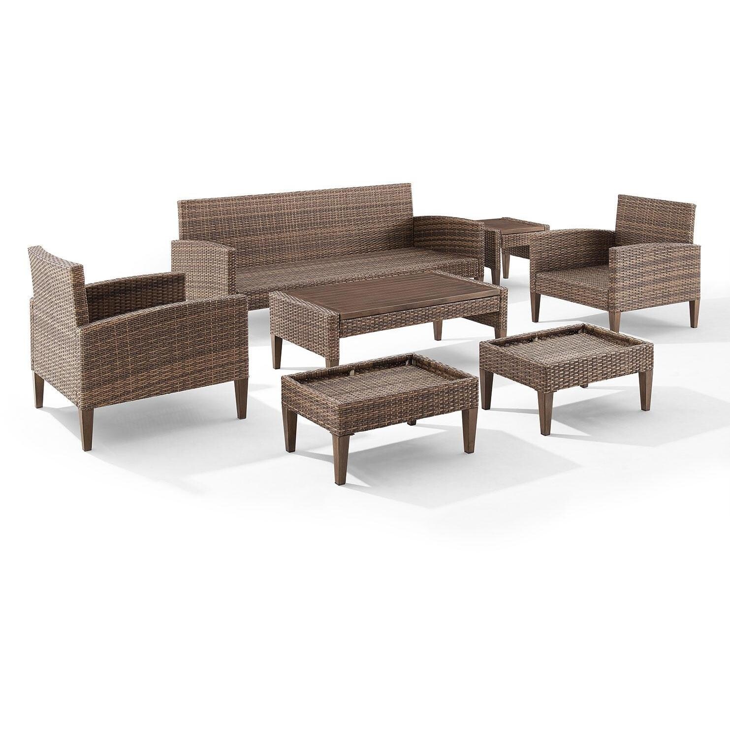 Ultimate Patio UP-92431BR-CR 7Pc Wicker Outdoor Sofa Patio Furniture Set in Creme - Cushions Removed - White Background thumbnail