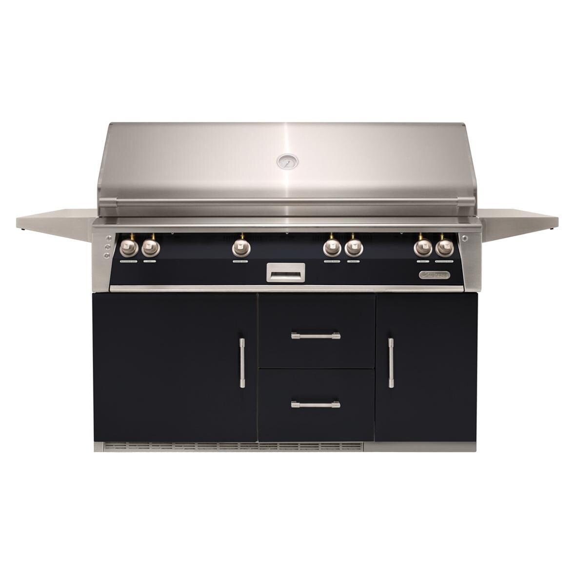 Alfresco ALXE-56BFGR-LP-S9005 ALXE 56-Inch Freestanding Propane All Grill On Refrigerated Cart With Sear Zone And Rotisserie in Jet Black Gloss - White Background thumbnail