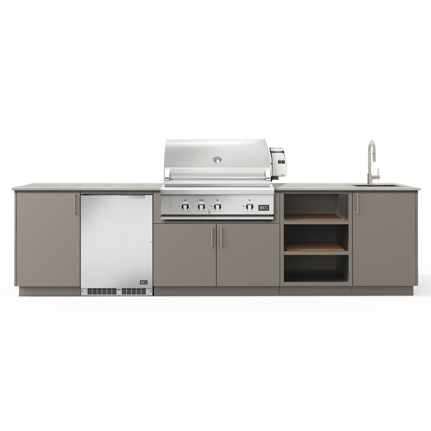 Urban Bonfire Breeze 36 Outdoor Kitchen w/ DCS Propane Grill, Sink, Refrigerator, Keon Dekton Countertop & Clay Finish - B-Breeze-36-DCS-Keon-Clay