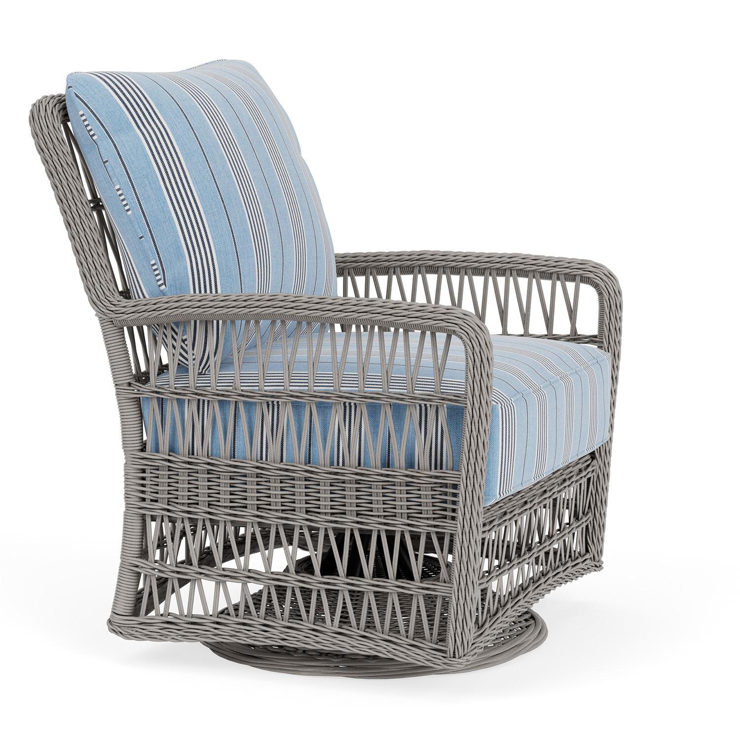 Lloyd Flanders Mackinac Swivel Glider Lounge Chair in Putty Finish with Hansen Sky fabric - Right Side thumbnail