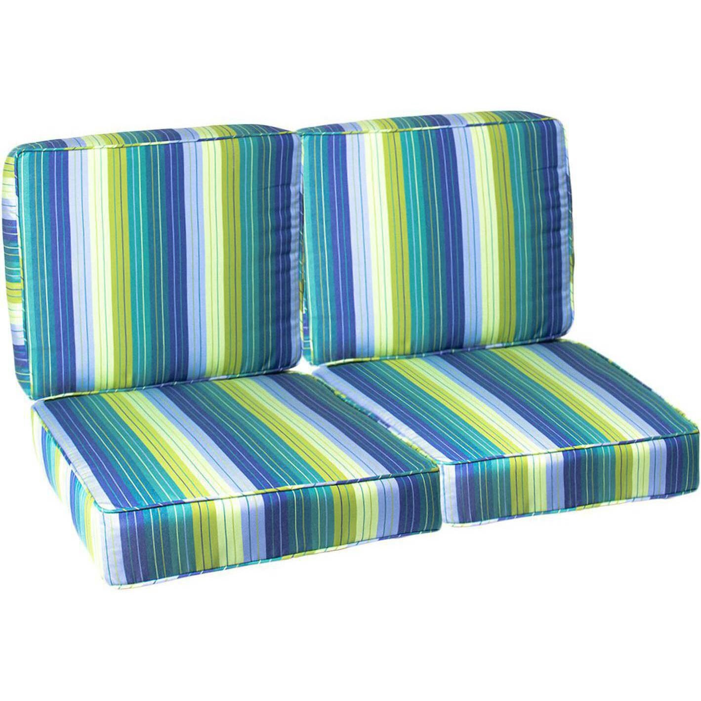 Sunbrella Seville Seaside 4 Piece Small Outdoor Replacement Loveseat Cushion Set W/ Piping By BBQGuys Signature