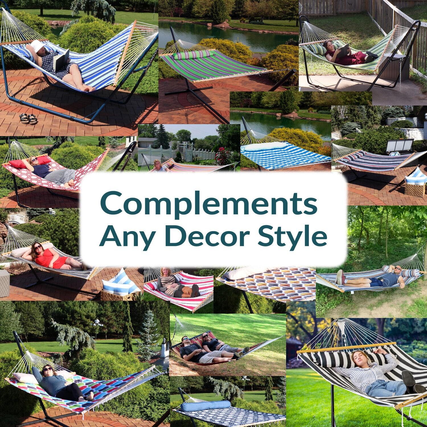 Ultimate Patio Quilted Double Hammock w/ Pillow - Black and White Stripe - Available Colors - Lifestyle thumbnail