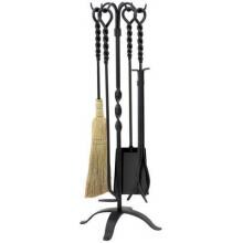 UniFlame 5-Piece Black Wrought Iron Fireplace Tool Set With Ring And Twist Handles - T58650BK image