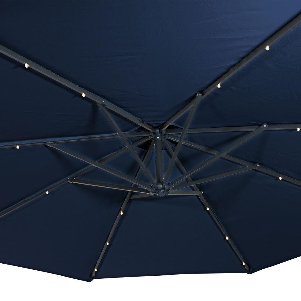 Ultimate Patio 10 Ft. Solar Lighted Octagonal Patio Cantilever Umbrella W/ Crank - Navy Blue - Canopy Underside thumbnail