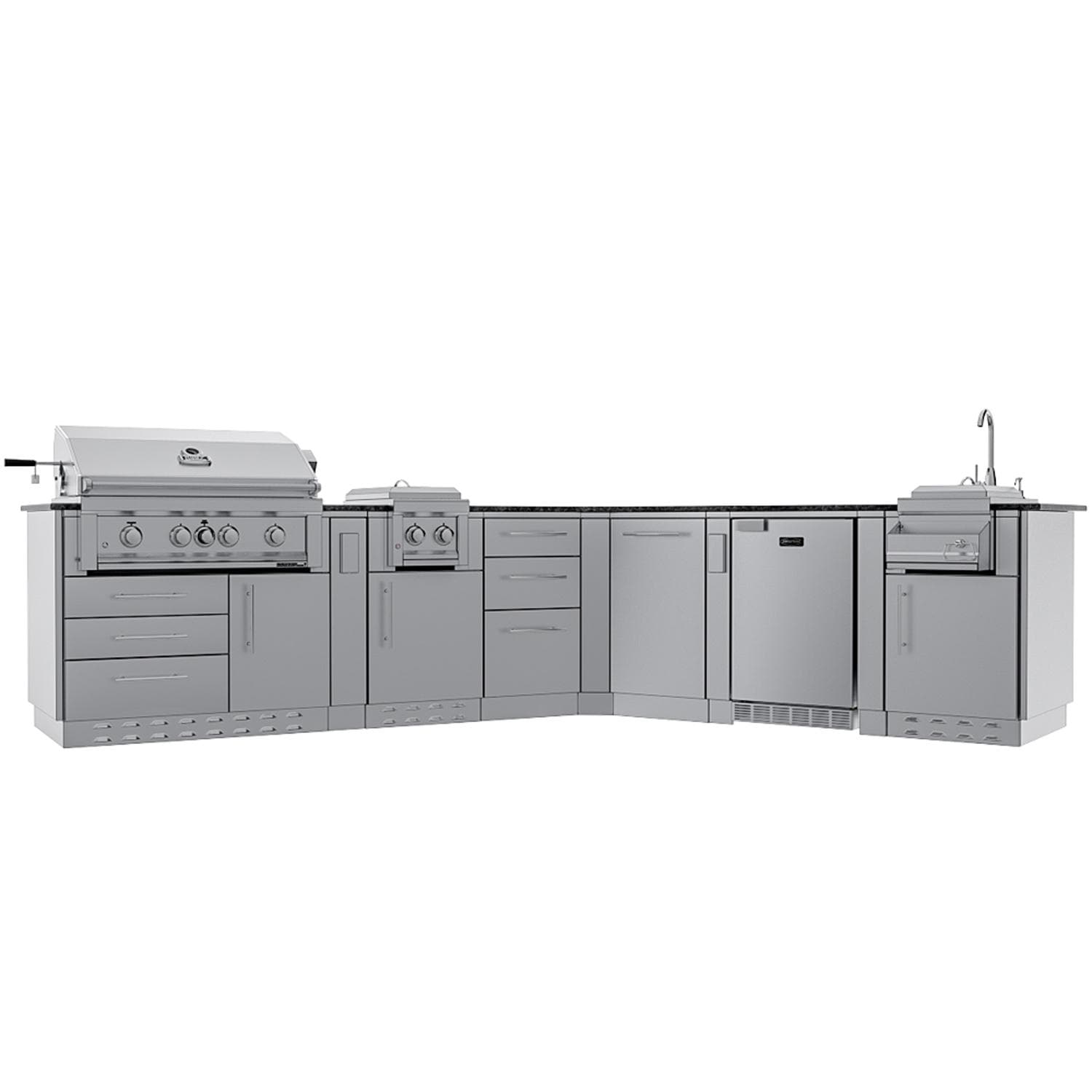 Sunstone Savanna 16 Ft Outdoor Kitchen Island w/ Propane Grill & Side Burner, Sink, Refrigerator, Trash Bin, Door & Drawer - SCPSAVANNA16-LP
