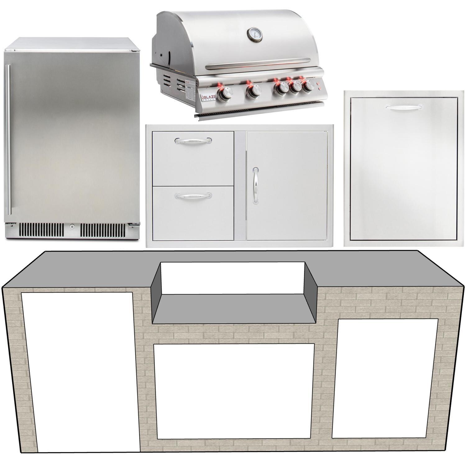 EZ Finish Systems 7 1/2-Foot Ready To Finish Outdoor Kitchen Island W/ Blaze Premium LTE 32-Inch Propane Gas Grill & Refrigerator - BLZ-4LTE2-LP image