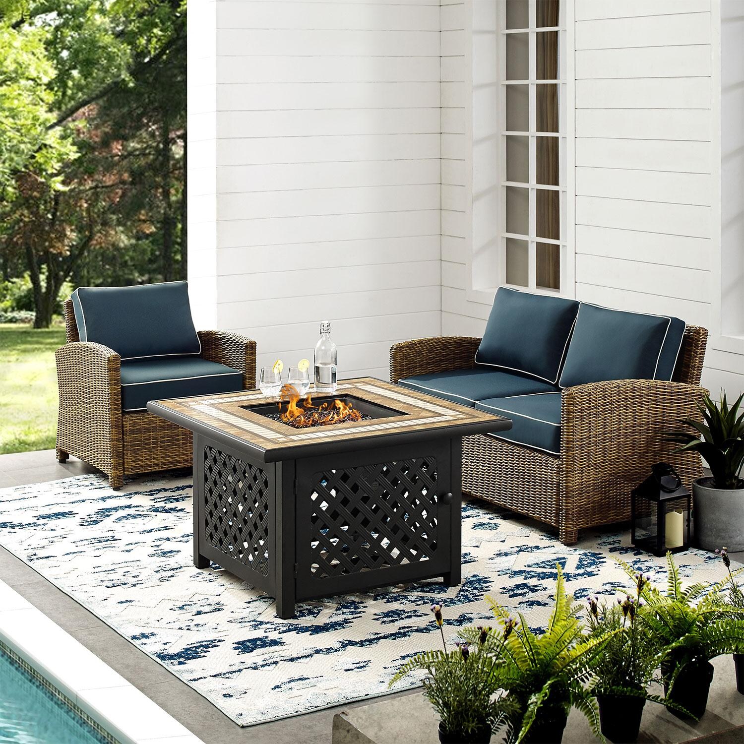 Ultimate Patio UP-92394-NV 3Pc Wicker Outdoor Loveseat Set in Navy - By The Pool - Lifestyle thumbnail