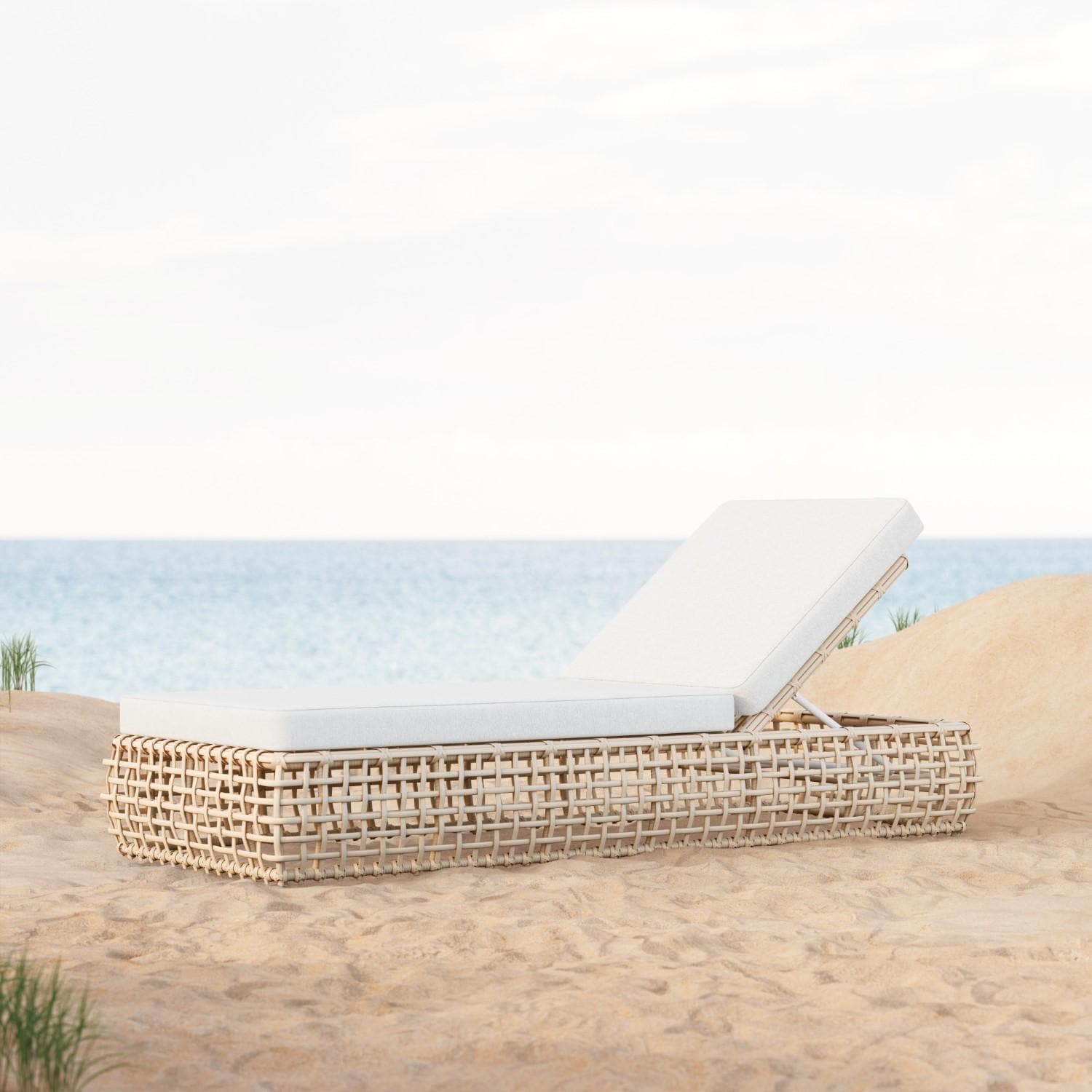 Azzurro Living Kiawah Wicker Chaise Lounge in Almond/Cloud by - KIA-W05L1-CU