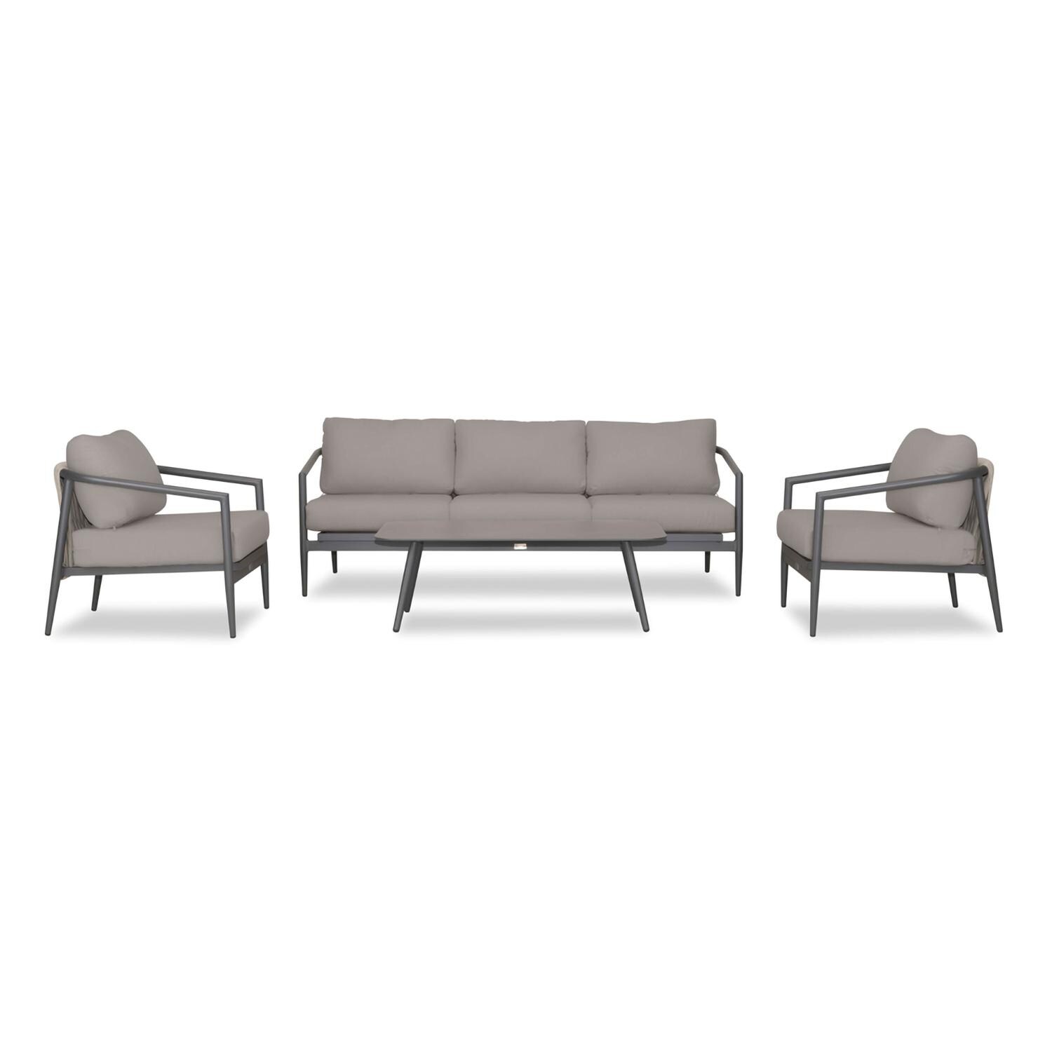 Lakeview Midnight Cove 4 Pc Aluminum Sofa Seating Set in Slate/Pebble Gray/Canvas Charcoal - Front - White Background thumbnail