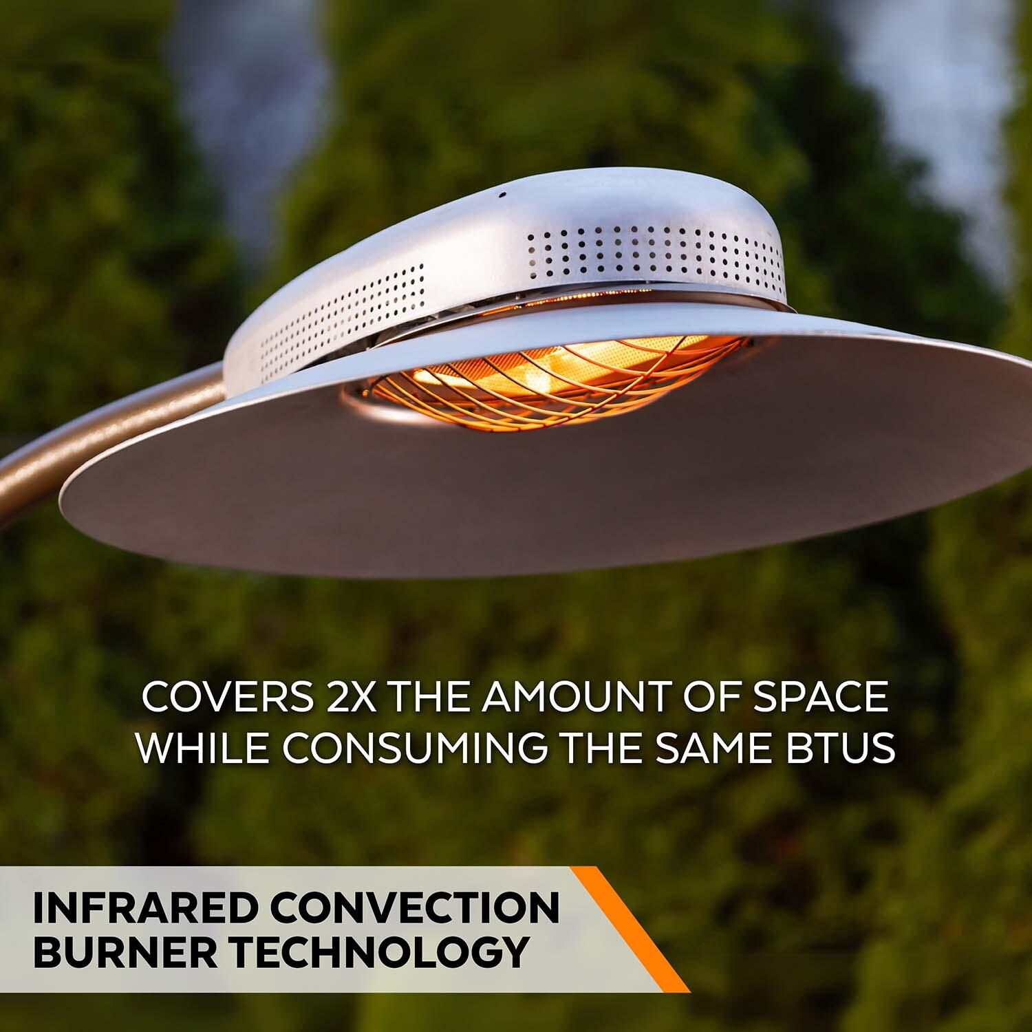 Paragon Outdoor OH-BL32-9M Arc 32,000 BTU Propane Gas Cantilever Portable Patio Heater - Hammertone Silvervein - Infographic (Shown in Bronze) - Detail thumbnail