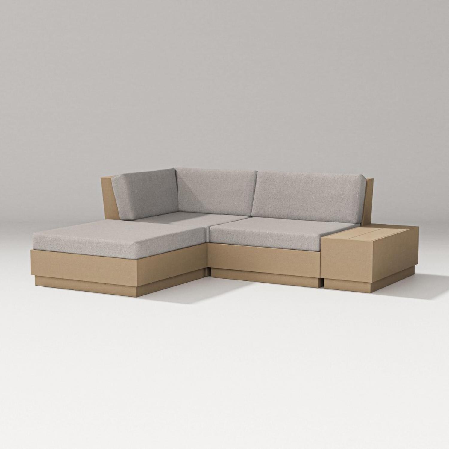 Elevate 4 Pc Recycled Plastic Sectional Loveseat w/ Chaise Lounge Seating Set in Vintage Sahara/Weathered Tweed By PW Designer Series