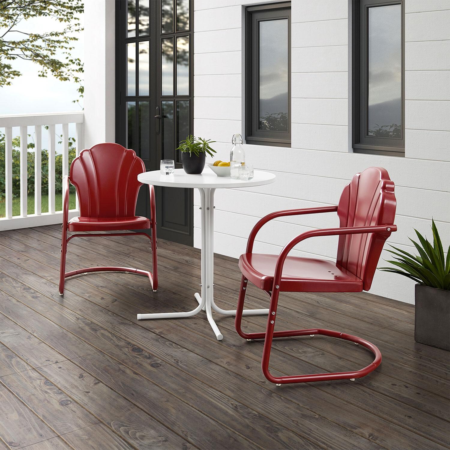 Ultimate Patio UP-32243RE 3Pc Retro Outdoor Bistro Set in Dark Red - Angled On Patio - Lifestyle thumbnail