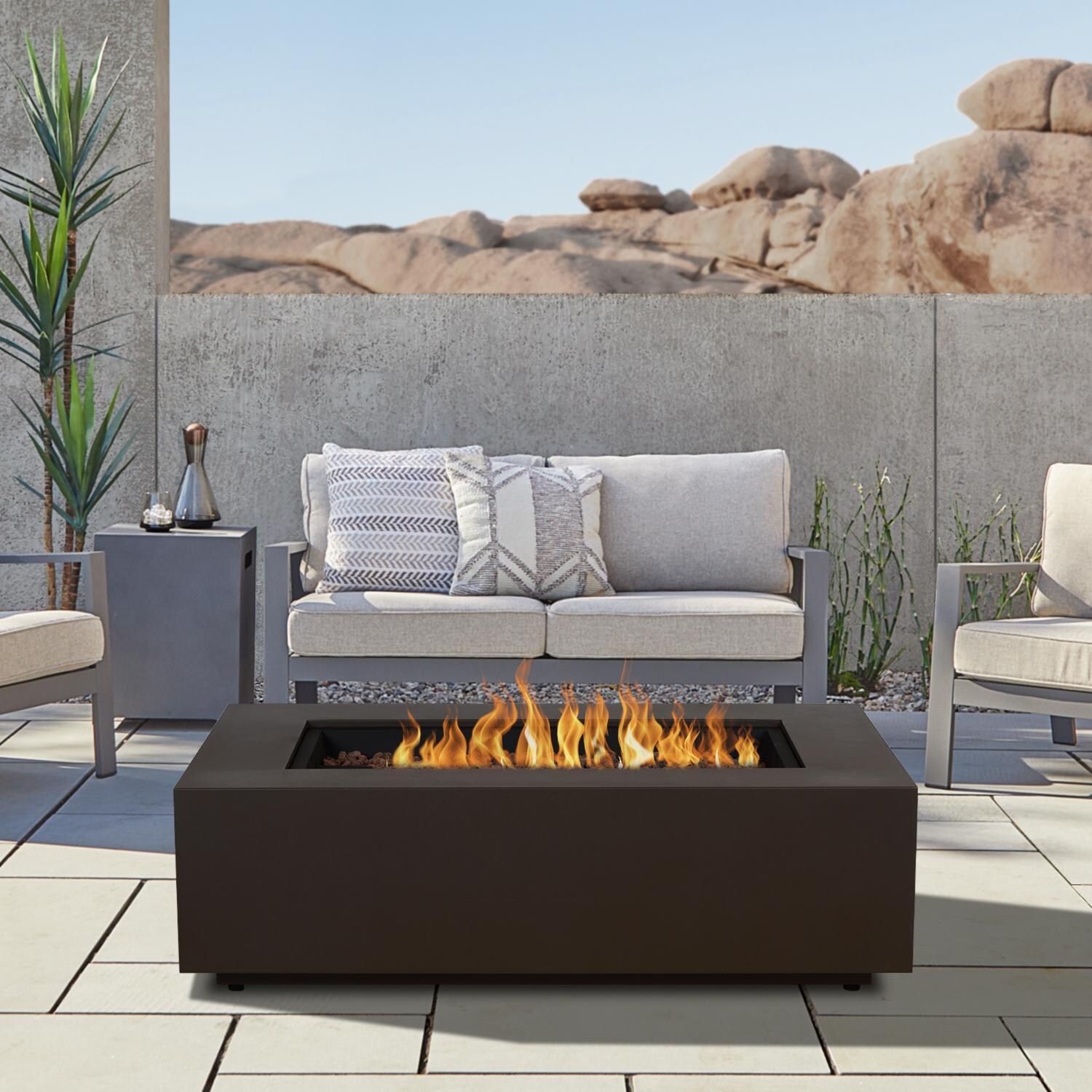 Elysian 50-in Rectangular Steel Propane Fire Pit Table in Dark Bronze by Lakeview Outdoor Designs