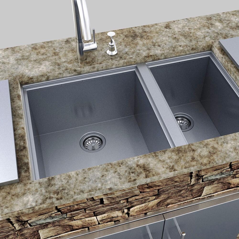 Sunstone B-SK34 Over/Under 34 X 12-Inch Height Double Basin Sink W/2 Covers - Under Counter Installation thumbnail