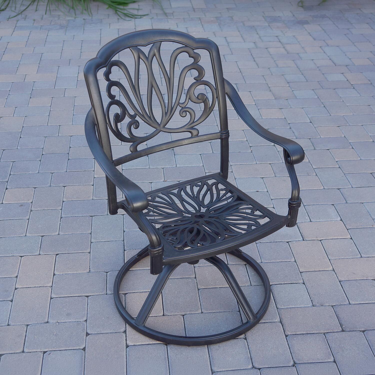 Darlee Elisabeth 10 Pc Cast Aluminum Dining Set w/ 64 Inch Table & 4 Swivel Rockers in Antique Bronze/Beige Canvas - Swivel Chair w/ no Cushions - Lifestyle thumbnail