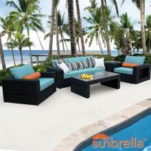 Gentilly 5 Piece Wicker Patio Conversation Set W/ Sunbrella Canvas Aruba Cushions By Lakeview Outdoor Designs image