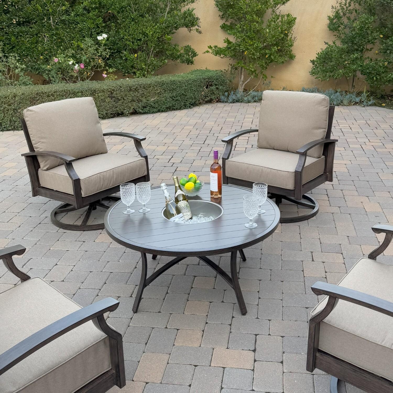 Atlantis 42-in Walnut Aluminum Coffee Table w/ Ice Bucket Insert by Darlee - Chairs & Table - Lifestyle thumbnail