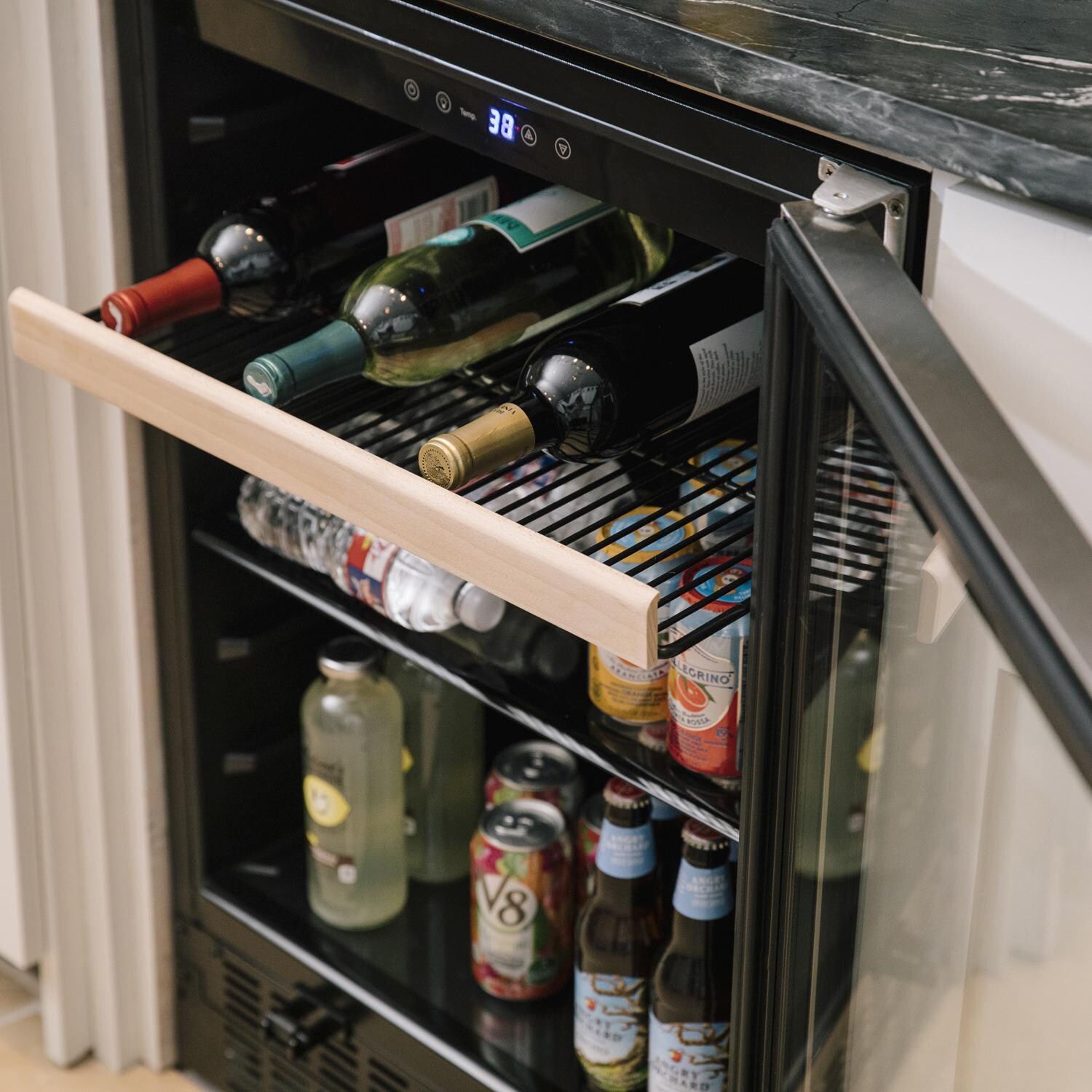 Azure 24-Inch 5.1 Cu. Ft. Beverage Center - Stainless Steel - Lifestyle View W/ Door Open thumbnail