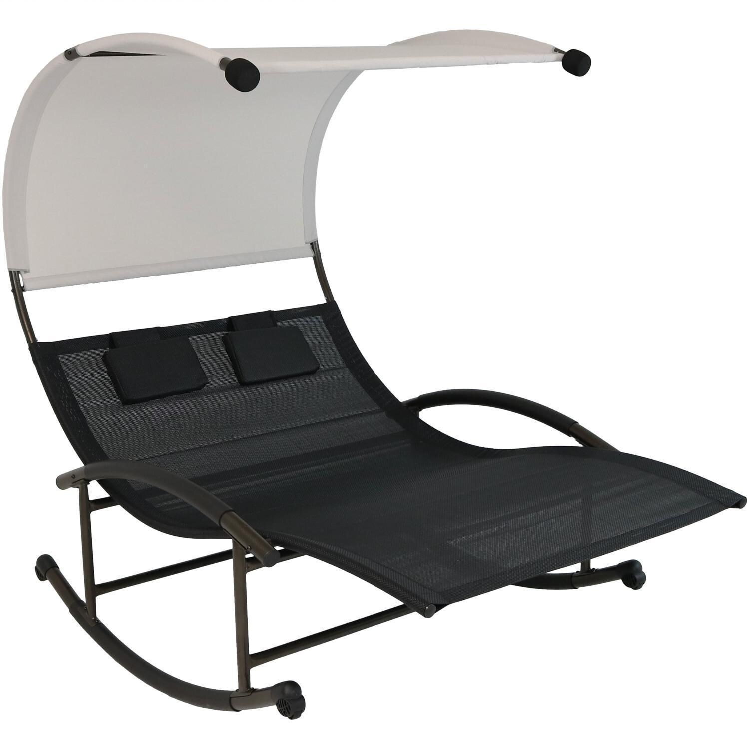 Ultimate Patio Rocking Double Sling Chaise Lounge W/ Canopy and Pillows - White Background thumbnail