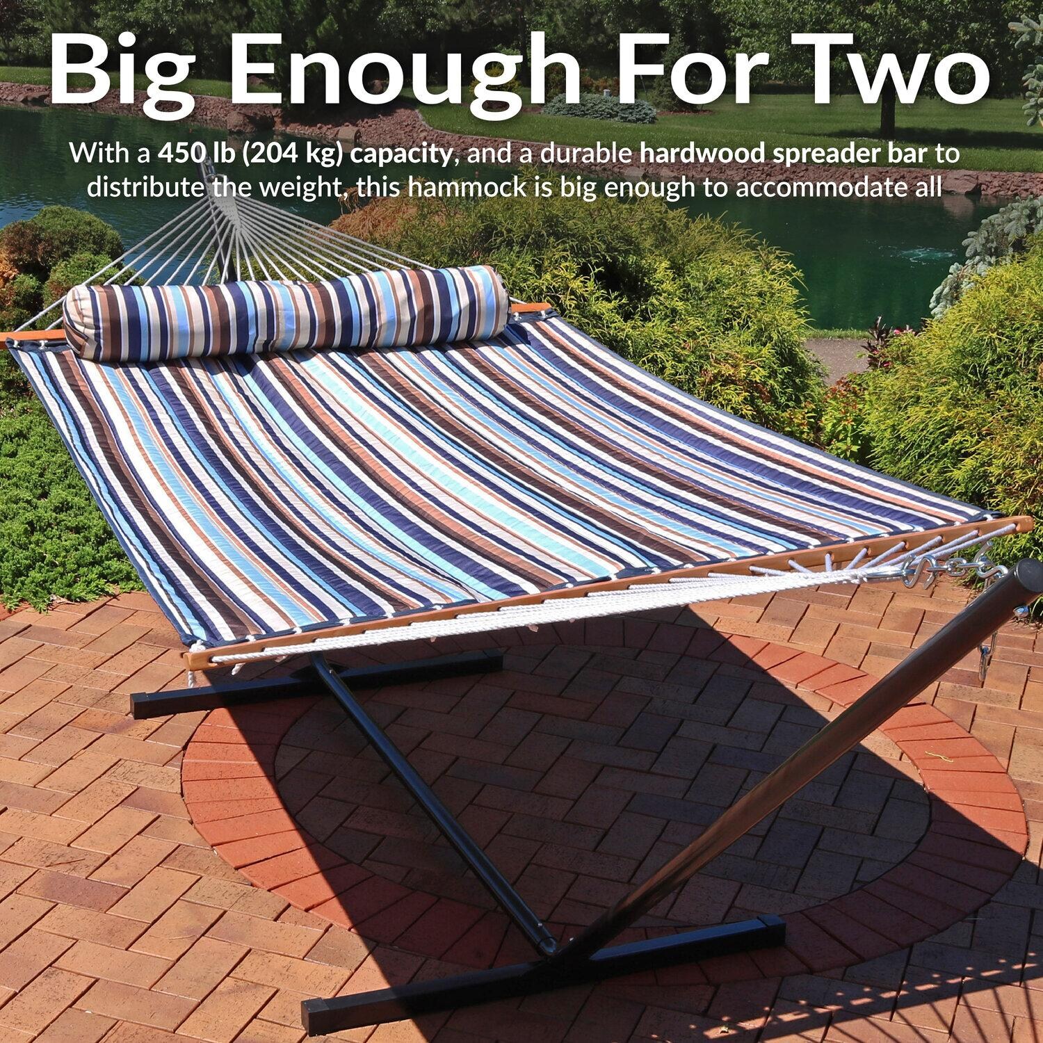 Ultimate Patio Quilted Double Hammock w/ Pillow - Ocean Isle - Comfortable Backyard Retreat - Lifestyle thumbnail