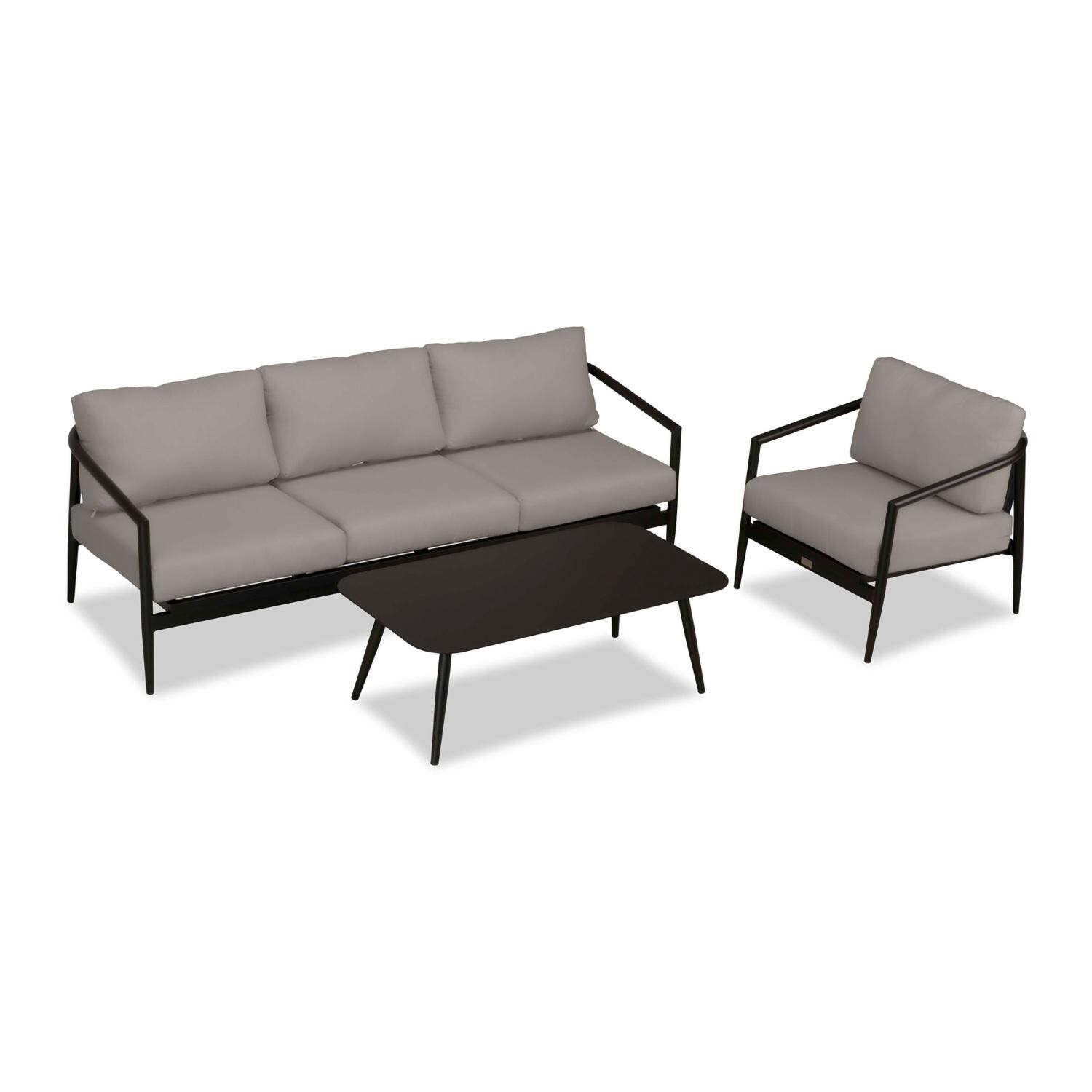 Lakeview Midnight Cove 3 Pc Aluminum Sofa Seating Set in Black/Carbon/Canvas Charcoal - Top - White Background thumbnail