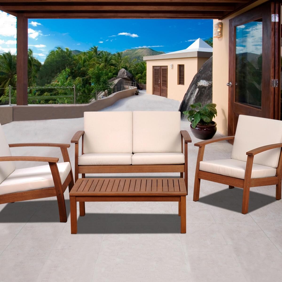 Amazonia Murano 4-Person Eucalyptus Patio Conversation Set - Brown thumbnail