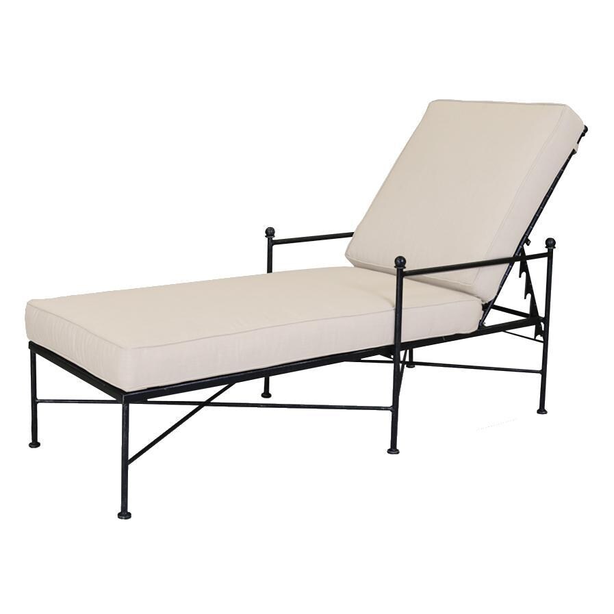 Provence Wrought Iron Patio Chaise Lounge W/ Sunbrella Canvas Flax Cushions By Sunset West - White Background thumbnail