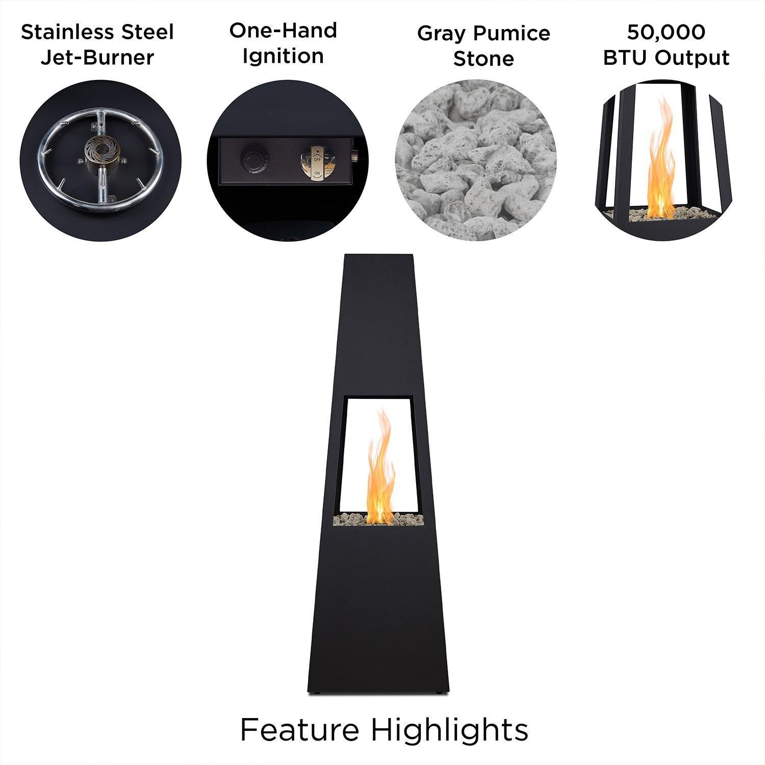 Metal Chiminea 70 Inch Square Fire Pit W/ Hidden Propane Tank in Black by Lakeview Outdoor Designs - Features - Detail thumbnail