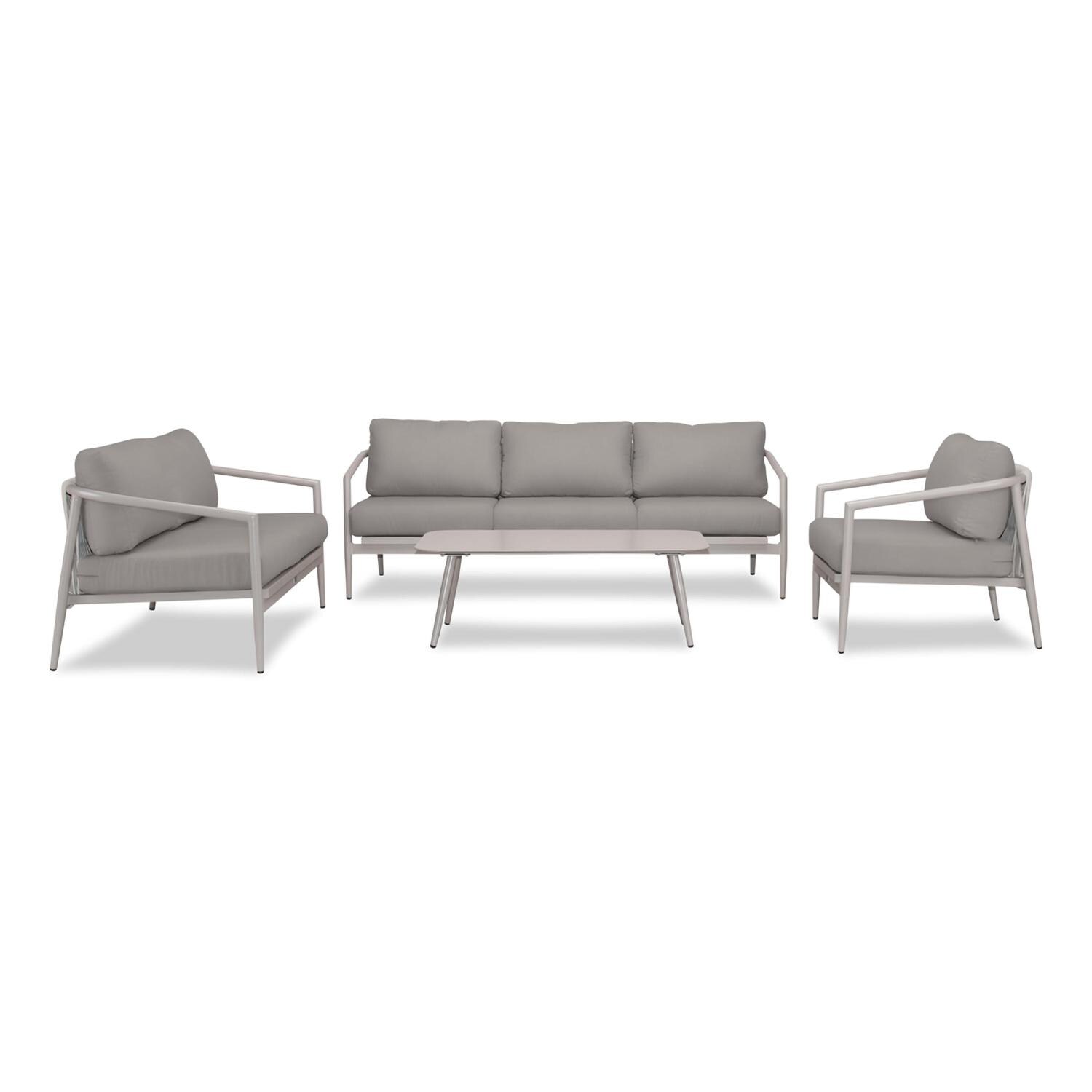 Lakeview Midnight Cove 4 Pc Aluminum Sofa Loveseat Seating Set in Urban Stone/Carrera/Canvas Charcoal - Front - White Background thumbnail