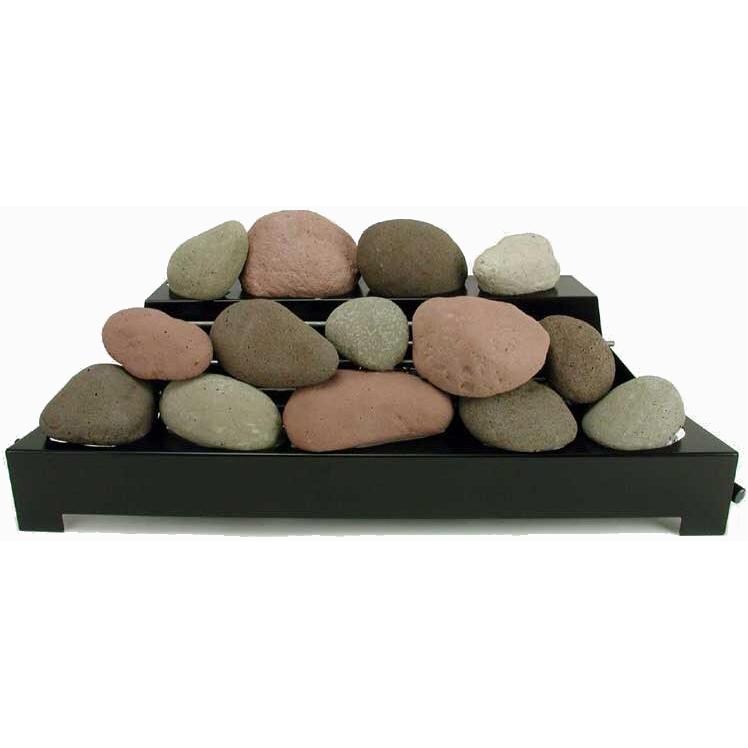 Rasmussen 30-Inch Brown/Natural/Adobe Red ALTERNA See-Thru FireStone Set With Vent-Free Black Chassis Burner  thumbnail