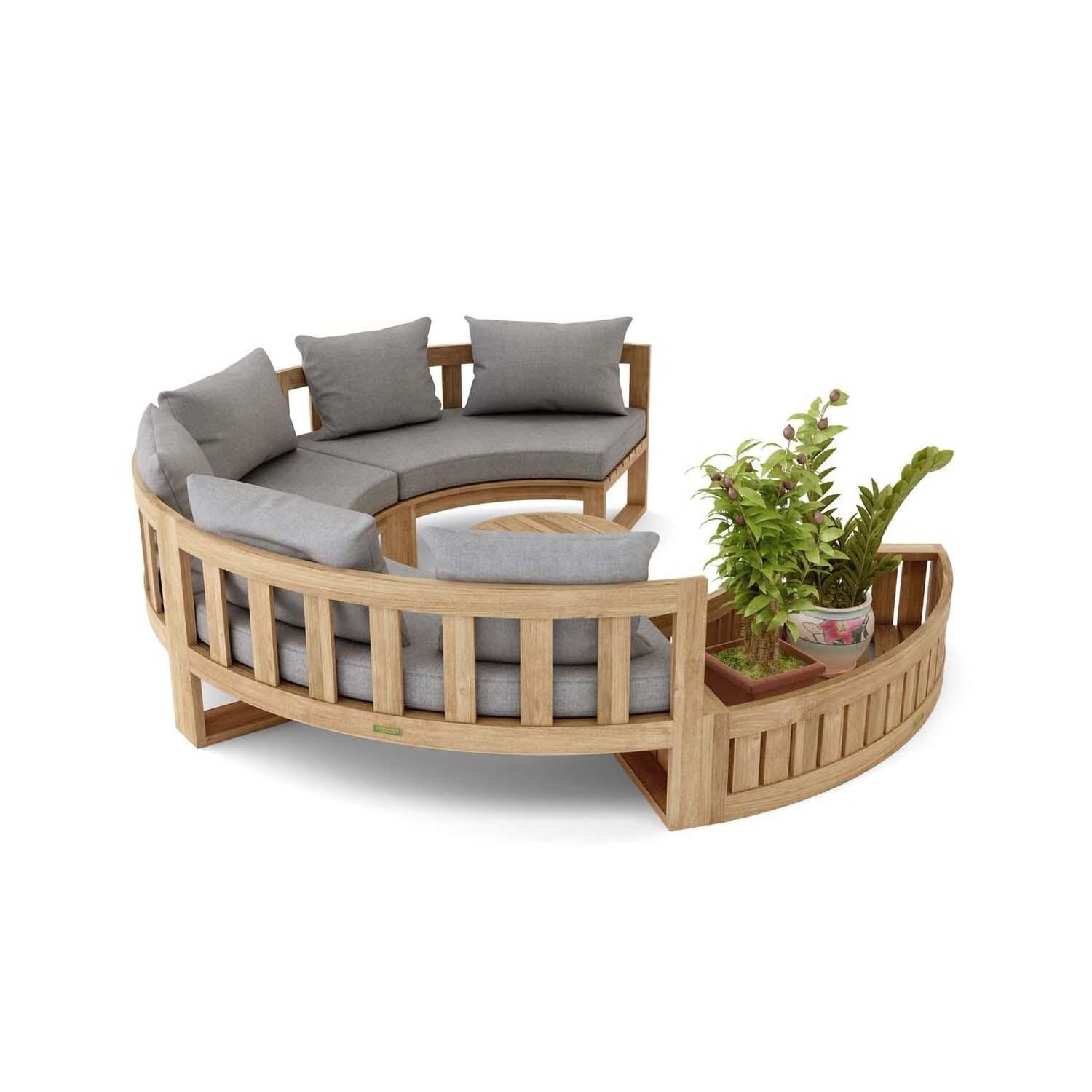 St. Charles 6 Person Teak Seating Set w/ Planter in Cast Slate by Lakeview Outdoor Designs - Back View - White Background thumbnail