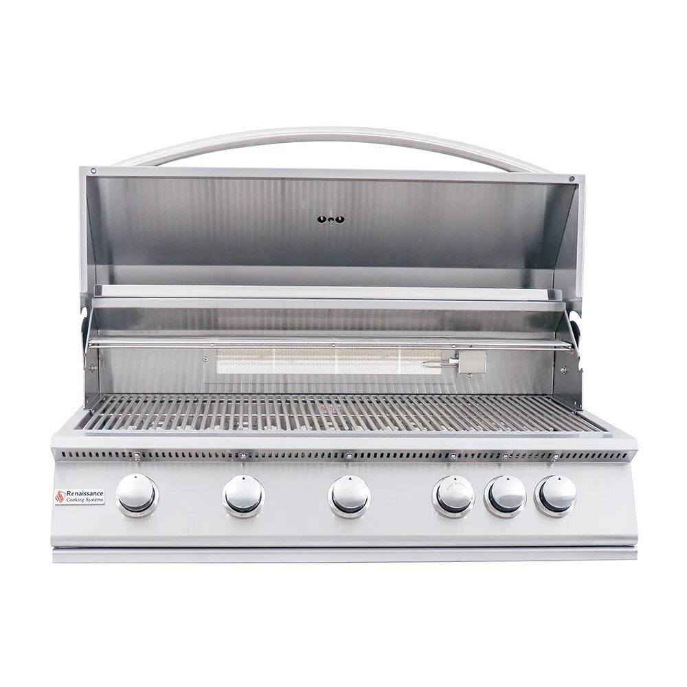 RCS Premier Series RJC40A 40-Inch 5-Burner Built-In Natural Gas Grill With Rear Infrared Burner - Hood Open thumbnail
