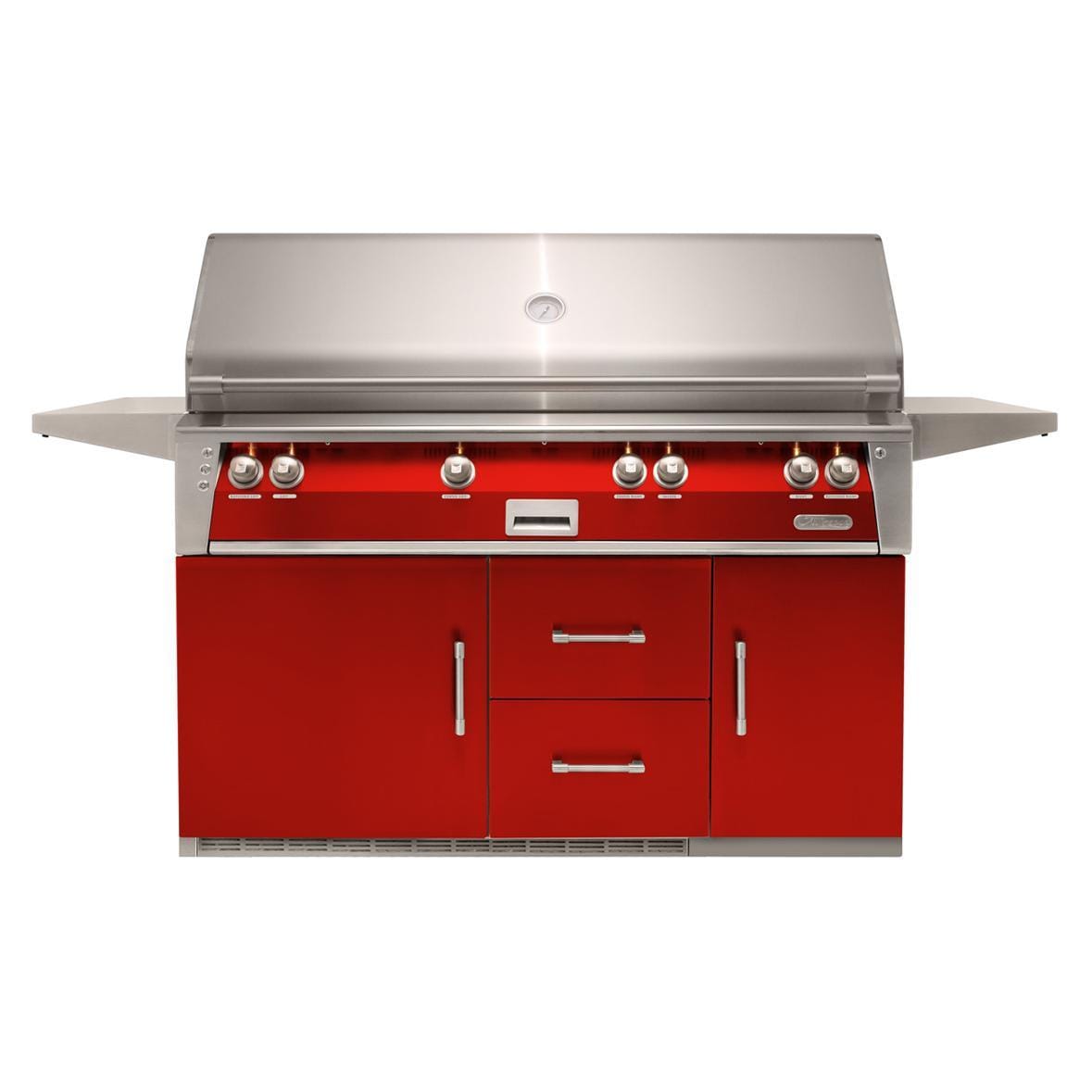 Alfresco ALXE 56-Inch Freestanding Natural Gas All Grill On Refrigerated Cart With Sear Zone And Rotisserie in Carmine Red - ALXE-56BFGR-NG-S3002
