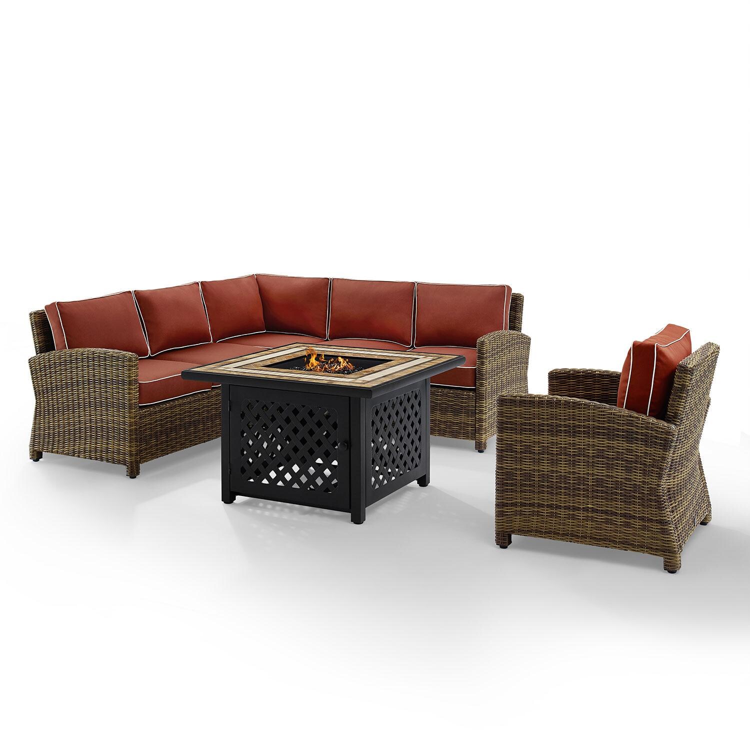Ultimate Patio UP-92392-SG 5Pc Wicker Outdoor Sectional Set in Sangria - Front View - White Background thumbnail