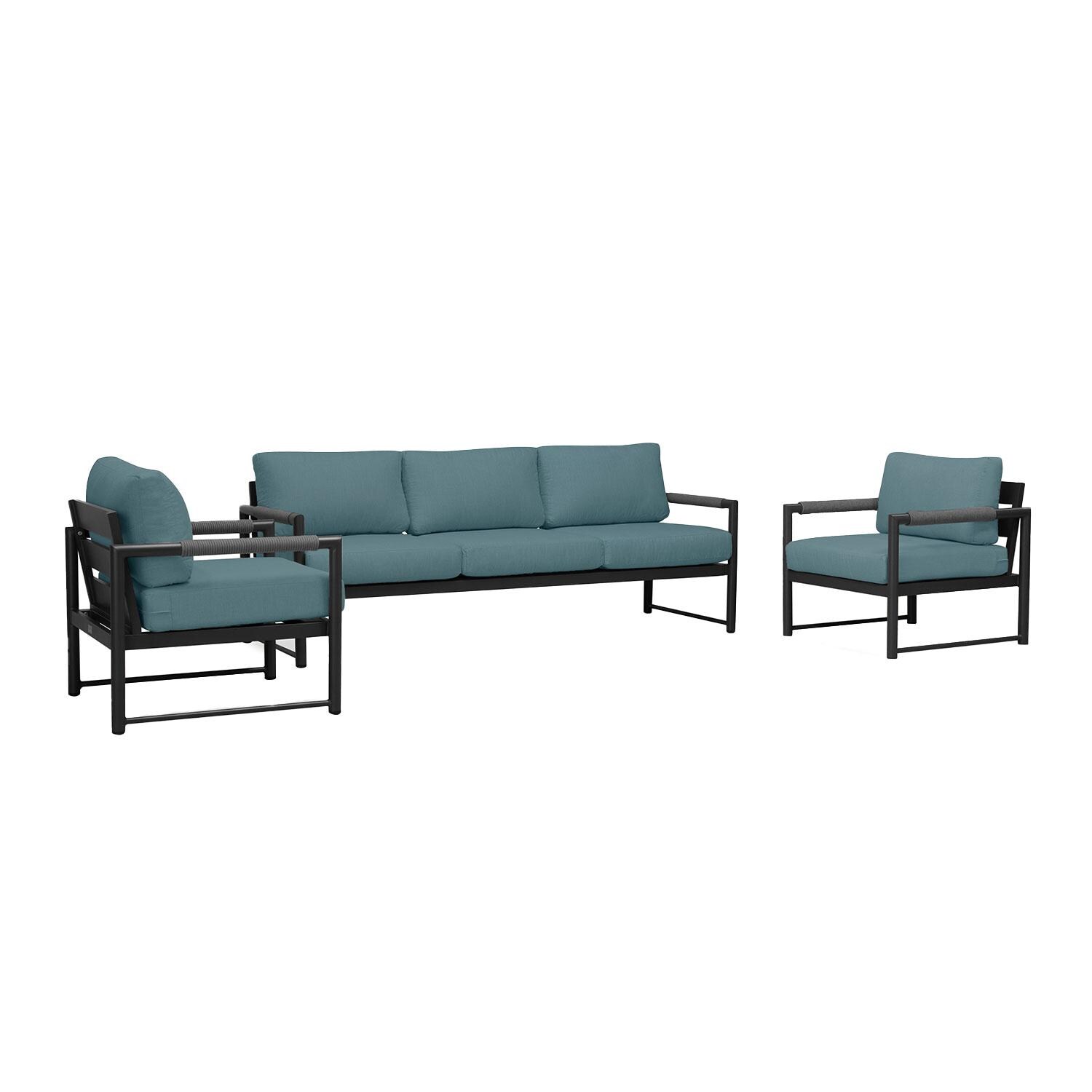 Lakeview AVEBAY-BK-CO-SET141-CL Avenue Bay Black/Carbon 3 Pc Sofa Club Chair Set - Cast Lagoon - Angled - Lifestyle thumbnail