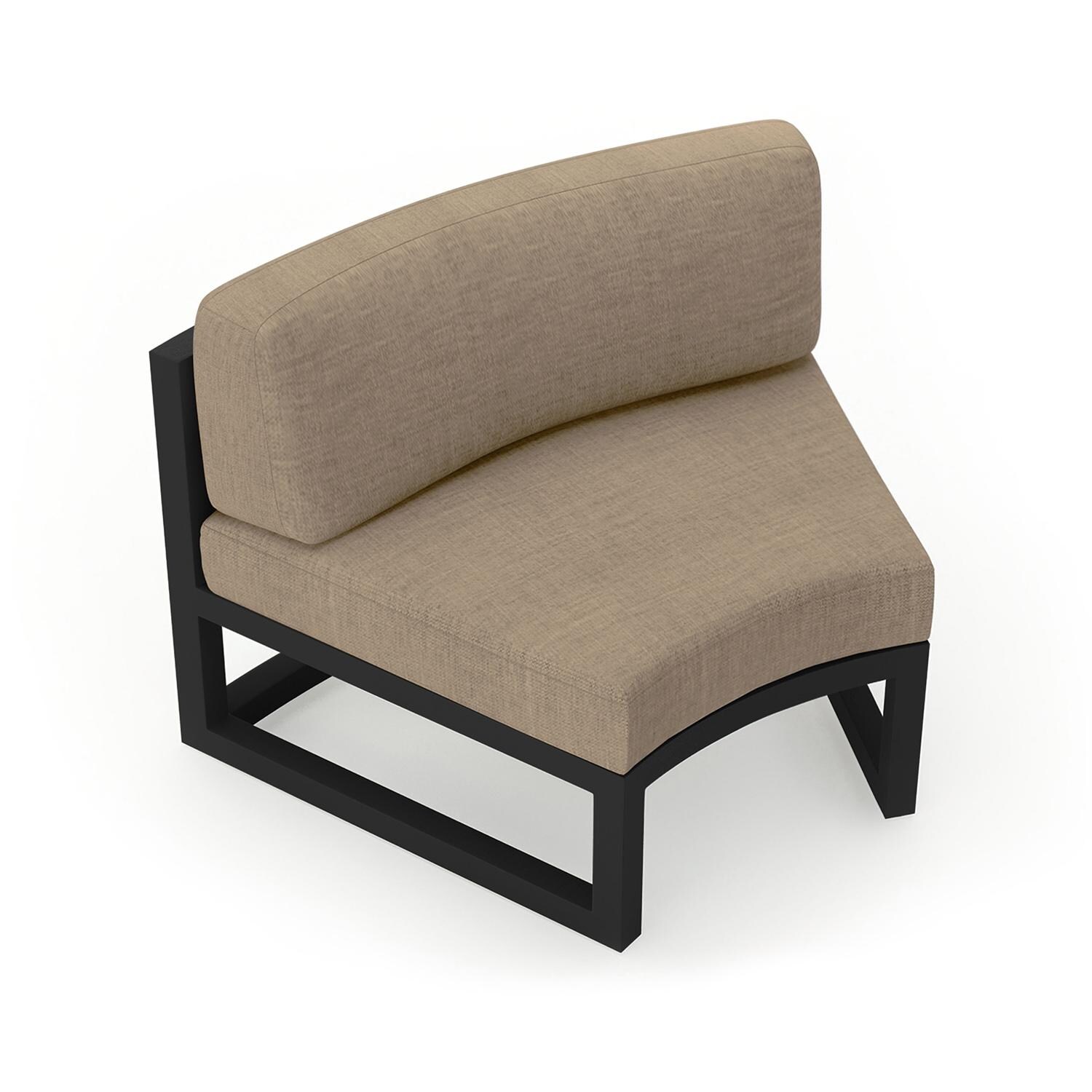 Lakeview MSTYCV-BK-CRVS-HB Misty Cove 2 Pc Aluminum Curve Club Chair in Black w/Heather Beige Cushions by Lakeview Outdoor Designs - Angled Front - White Background thumbnail